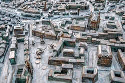 Miniature city model of Szombathely, Hungary with cathedral in focus - Large 3d Bronze Map 