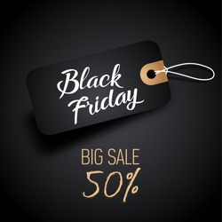 Black Friday sales tag with hand lettering. Vector illustration.
