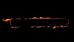 Rectangle with Fire Flames Isolated on Black Background, close-up.