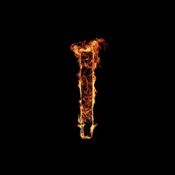 Single Letter of Fire Flames Alphabet on Black Background.