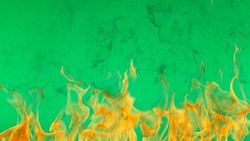 Fire flames isolated on green screen background