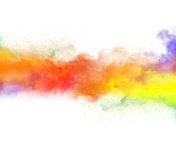 Launched colorful powder, isolated on white background