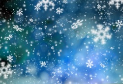 Christmas abstract bokeh background with snow flakes.