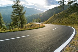 Asphalt road in Austria, Alps in a beautiful summer day, Hochalpenstrasse.