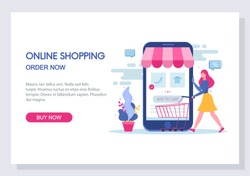 Online shopping and e-commerce concept. Website and landing page template design. Vector.