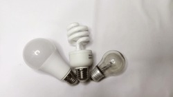 Three types of lamps commonly used in homes on a white background