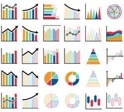 Set of chart for report icon. 640x640 pixels, Flat success graph icons vector illustrator