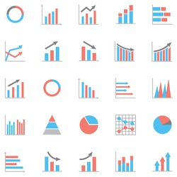 Set of business graph icon, Color object statistics finance presentation, Flat success report symbol vector. 640x640 pixels