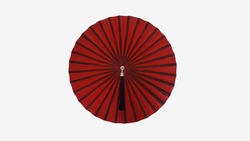 Front view of red umbrella with white background.