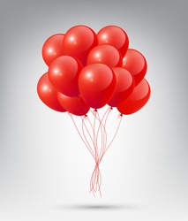 Flying Realistic Glossy Red Balloons with Party and Celebration concept on white background