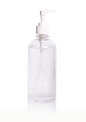 alcohol gel clean hand sanitizer in pump bottle isolate on white background clipping path