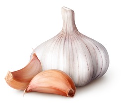 Isolated garlic. Raw garlic with segments isolated on white background, with clipping path
