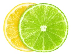 Juicy slice of lime and lemon isolated on white, with clipping path