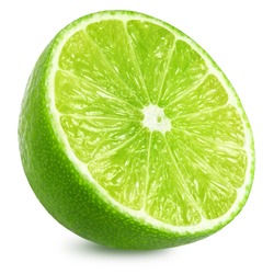 Half of lime citrus fruit. Lime cut isolated on white background. Sliced lime half with clipping path