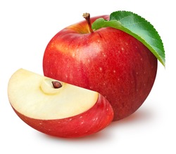 Isolated apples. Whole red apple fruit with slice (cut) isolated on white with clipping path