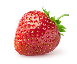 Isolated strawberry. Single strawberry fruit isolated on white background, with clipping path