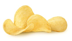Isolated chips. Group of potato chips isolated on white background with clipping path