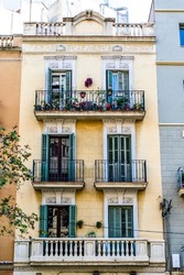 Facade of an old apartment building in the Eixample, Barcelona, Catalonia, Spain, Europe