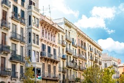 Facade of old apartment buildings in el Borne, Barcelona, Catalonia, Spain, Europe