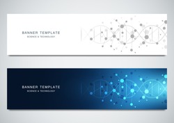 Vector banners design for medicine, science and technology. Molecular structure background and DNA helix