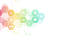 Abstract medical background with flat icons and symbols. Concepts and ideas for healthcare technology, innovation medicine, health, science and research