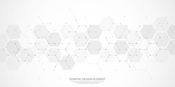 Abstract background of hexagons pattern and chemical engineering, genetic research, molecular structure. Vector illustration for innovation technology concept, science, healthcare, and medicine design