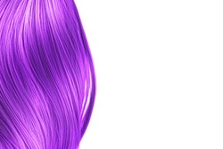 Purple hair wave on white background, isolated. Backdrop for creative. Copy space