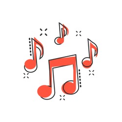 Vector cartoon music note icon in comic style. Sound media concept illustration pictogram. Audio note business splash effect concept.