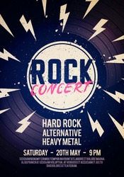 Vector Illustration Rock Concert Poster With Text, LP And Grunge Effect.