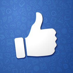 vector illustration facebook concept hand shows thumb up, social media network icon with detail pattern in the background
