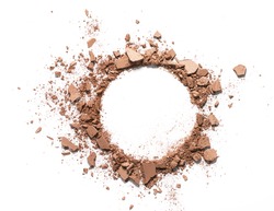 Make up crushed powder in the form of a circle on white background. Make up crushed powder on white background. Texture of make up crushed powder isolated on white background
