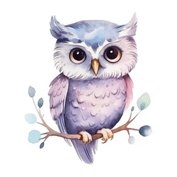 Watercolor cute owl. Vector illustration with hand drawn owl. Clip art image.