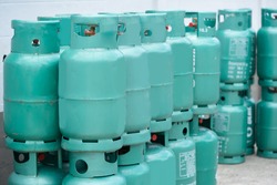 LPG gas bottle stack ready for sell