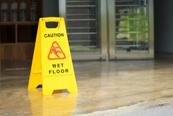 Sign showing warning of caution wet floor.Wet floor sign. 