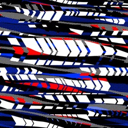 Stripes, dots and arrows. Black, red, blue, white colors. Seamless texture. Abstract vector background for web page, banners backdrop, fabric, home decor, wrapping, sports and boys design