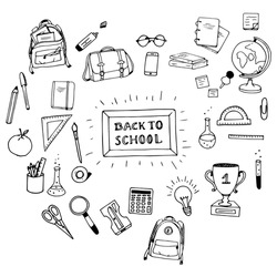Back To School hand drawn set. Illustrations made with ink