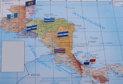 Central america map, Guatemala , Honduras,  Costa Rica map, Nicaragua map and El Salvador Map whit Flag