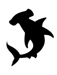 Black silhouette hammerhead shark underwater giant animal simple cartoon character design flat vector illustration isolated on white background