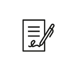 Signing contract icon.  Report, letter, will. Deal concept. Can be used for topics like business, education, correspondence