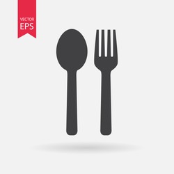 Spoon and Fork Icon Vector.  Food, dining,  bar, cafe, hotel, eating concept. Sign Isolated on white background. Trendy Flat style for restaurant menu, graphic design, logo, Web, UI, mobile upp, EPS10