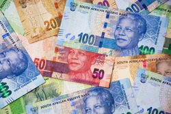 South African currency, bank notes on flat surface