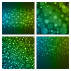Abstract Light Blue Green Bokeh Set Backgrounds Vector Illustration. Magic Defocused Glitter Sparkles. Good for promotion materials, Brochures, Banners. Abstract Backdrop.
