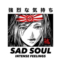 japanese girl face illustration in manga style with a slogan print design translation is intense feelings