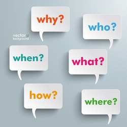 Colorful questions speech paper bubbles with questions. Eps 10 vector file.