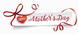 Paper banner with ribbon, hearts and text Happy Mother's Day. Eps 10 vector file.