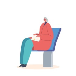Senior Woman Riding by Subway or Bus Sitting on Chair Isolated on White Background. Elderly Female Character City Dweller in Public Transport, Metro Commuter. Cartoon People Vector Illustration