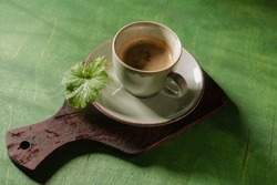 Cup of coffee for morning breakfast. Still life food - dark photo style. Culinary background - appetizing mood. Clipart images