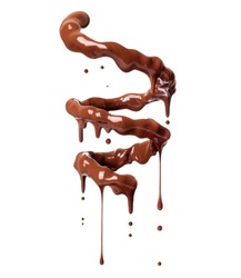 Chocolate splashes in spiral shape on a white background
