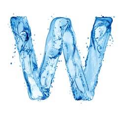 Latin letter W made of water splashes, isolated on a white background