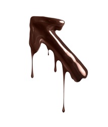 Chocolate arrow with dripping drops on a white background
